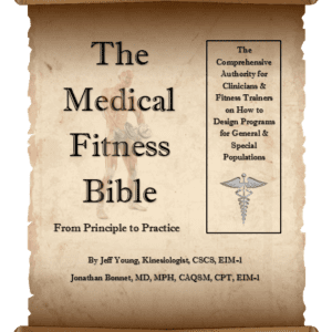 A book cover with the title of the medical fitness bible.