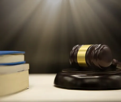 A judge 's gavel and some books on the table.